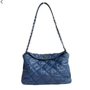 Chanel Quilted Blue Shoulder Bag with Chain Strap